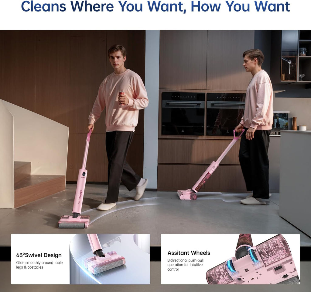 JONR S20 Pro 180° Lay Flat Wet Dry Vacuum Cleaner - Smart Adjusting Suction Cleans Under Low Furniture (3.5'), Self-Cleaning, 2-in-1 Vacuum and Mop for Pet Hair, Kitchen Spills & All Floor (L)