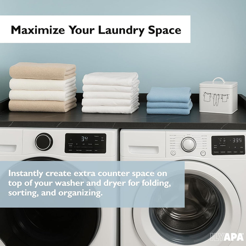 Ilyapa Washer Dryer Countertop - 27.5 x 54 inch Laundry Countertop, Washer and Dryer Covers for The Top, Laundry Room Organization and Storage, Black