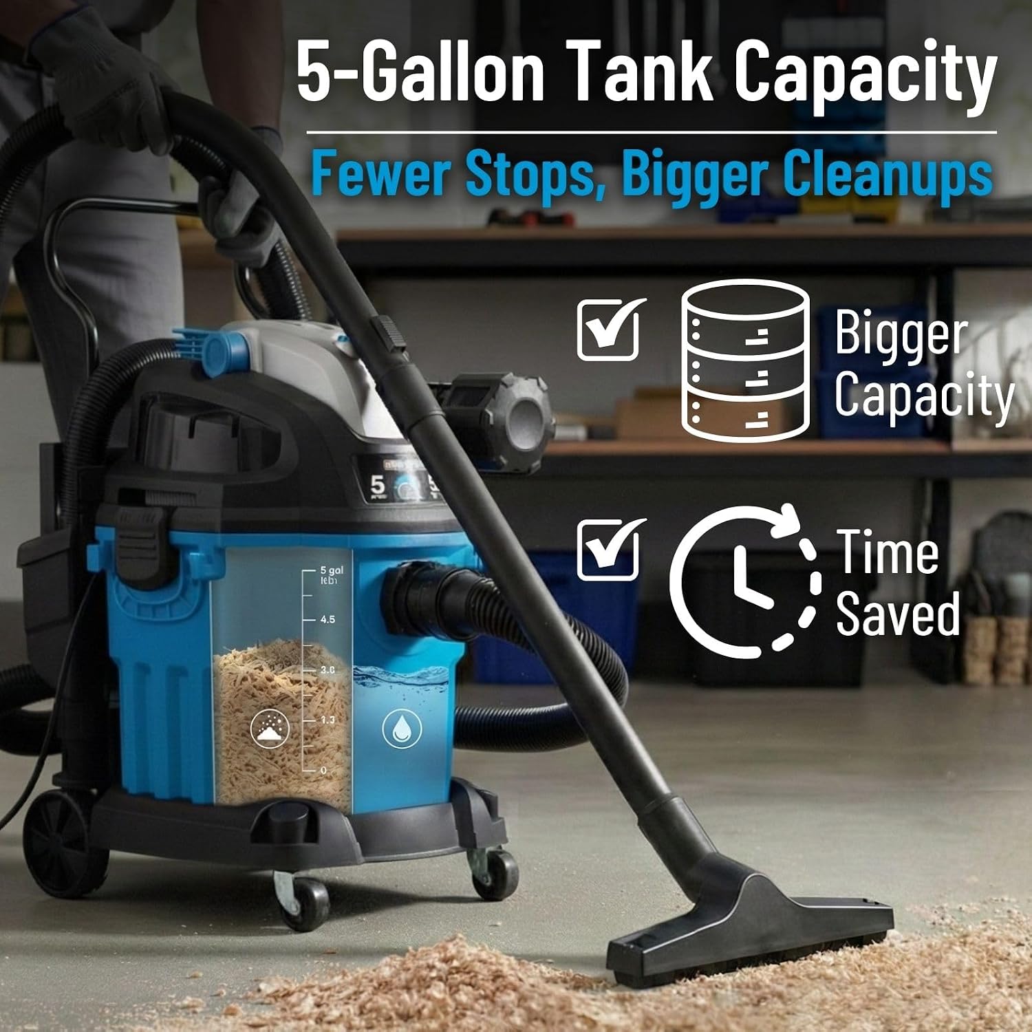 Channellock Shop Wet Dry Vacuum 5Gal 5Hp Wall Mount Vac - Remote Control, Wheels, Foam Filter - 5 Gal