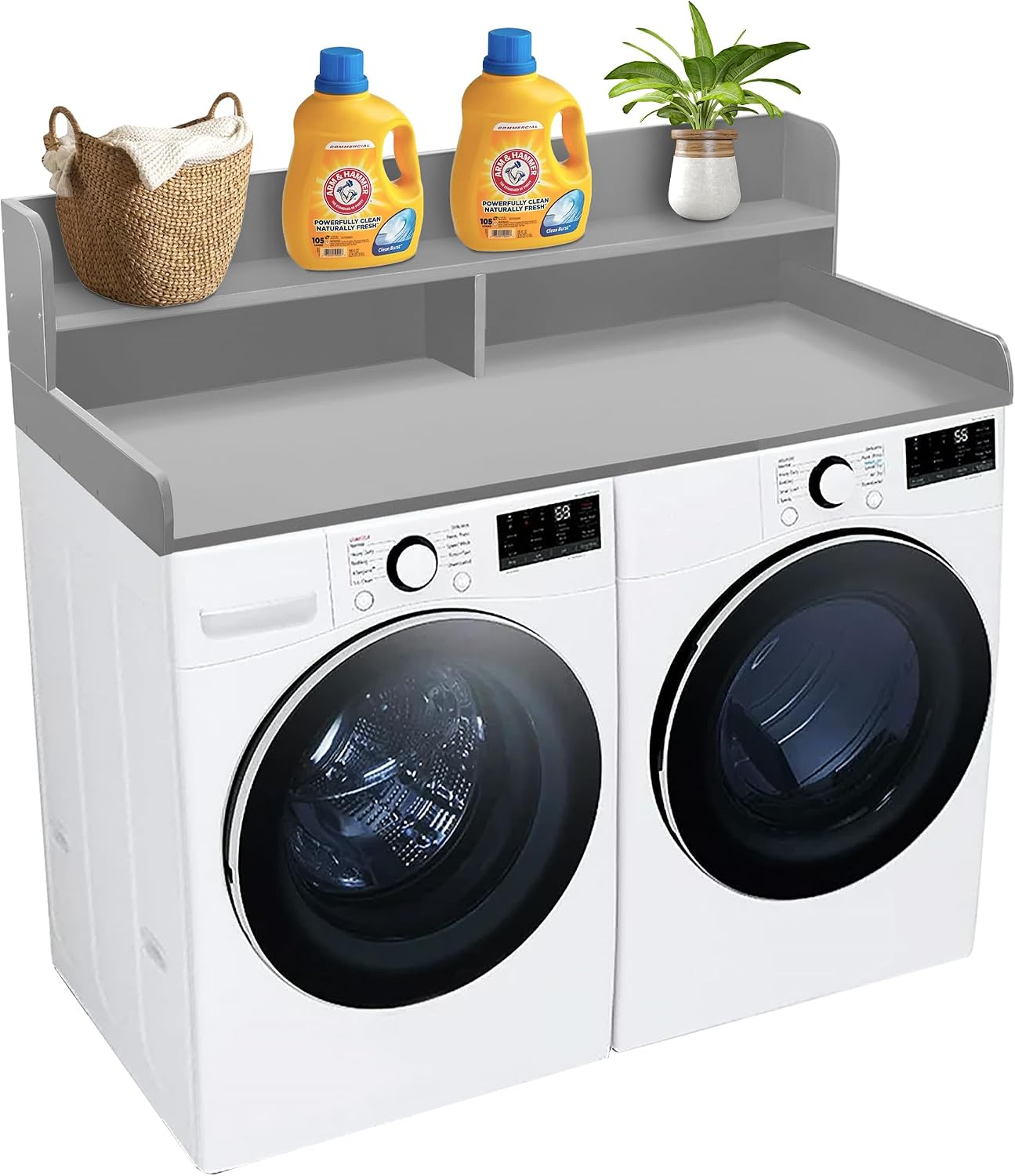 Royxen Laundry Countertop with 2-Tier Shelf Universal Fit, Washer and Dryer Countertop with Storage Space, Shelf Height 11.5 Inches, Solid Wood Core, Grey