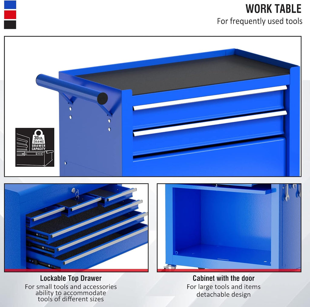 8 Drawers Rolling Tool Chest with Drawers, High Capacity Toolbox on Wheels, Lockable Drawers Tool Box Organization and Storage, Tool Cabinets on Wheels for Garage and Repair Shop (Blue, 8 Drawers)
