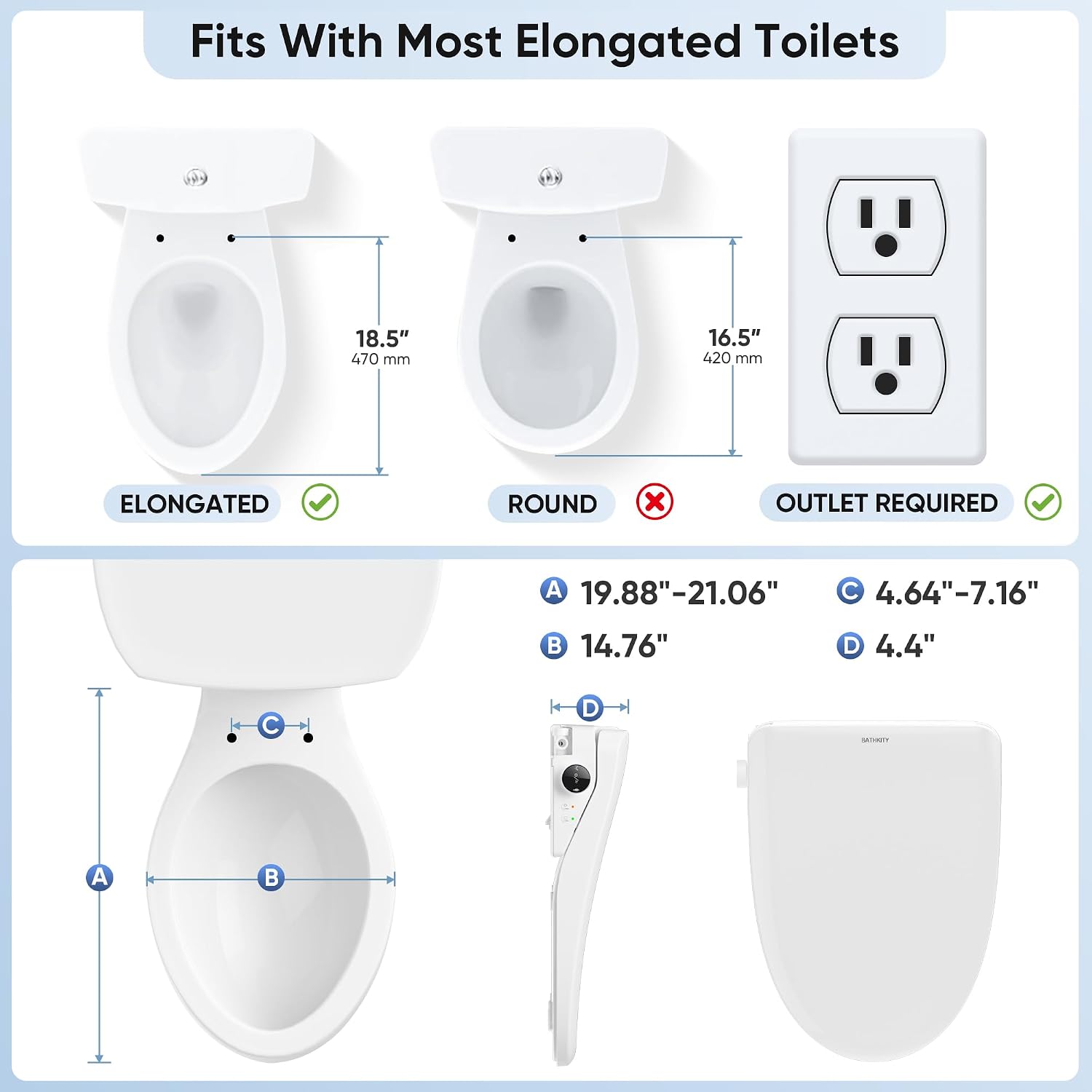 Electric Bidet Toilet Seat with Instant Warm Bidet Wash & Warm Air Dryer, Self-Cleaning Stainless Steel Nozzle, Soft Close Lid, Elongated