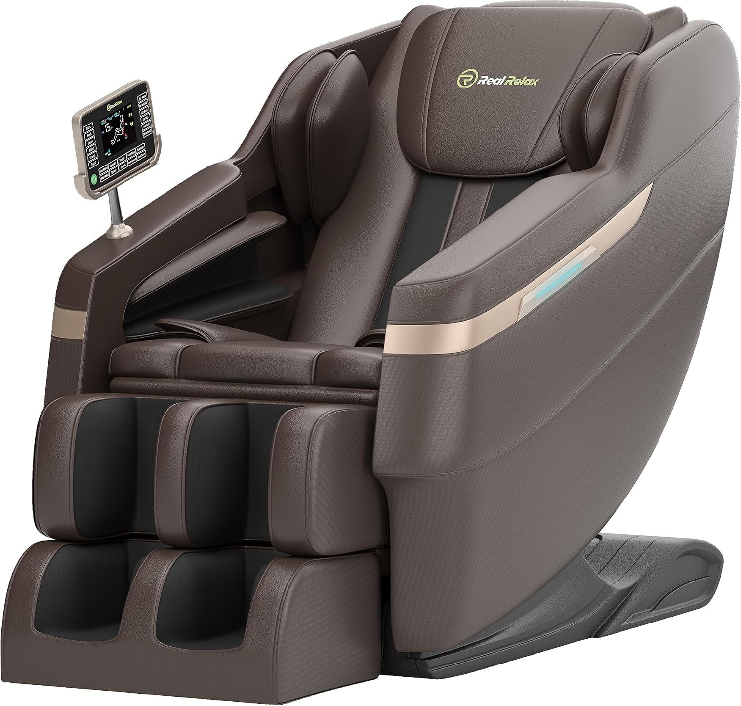 Real Relax 2025 Full Body Massage Chair, Zero Gravity Shiatsu Massage Chair Recliner, Foot Massage, Bluetooth, Large Control Screen (Brown and Gold)