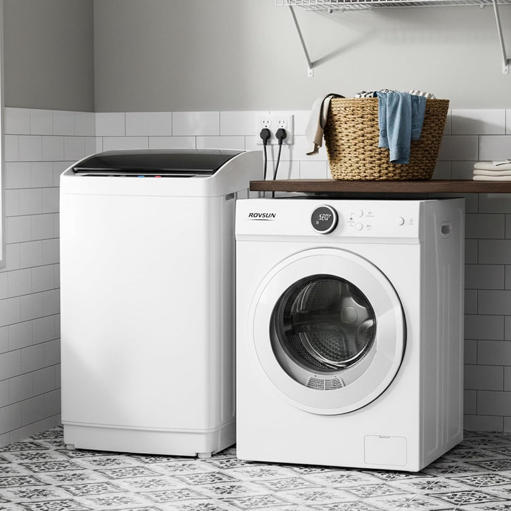ROVSUN 17.8LBS Full-Automatic Washing Machine and 1.8CuFt Portable Clothes Dryer Set, Compact Laundry Washer and Dryer Combo Set with Stainless Steel Inner Tub, for Apartment, Dorm, Home