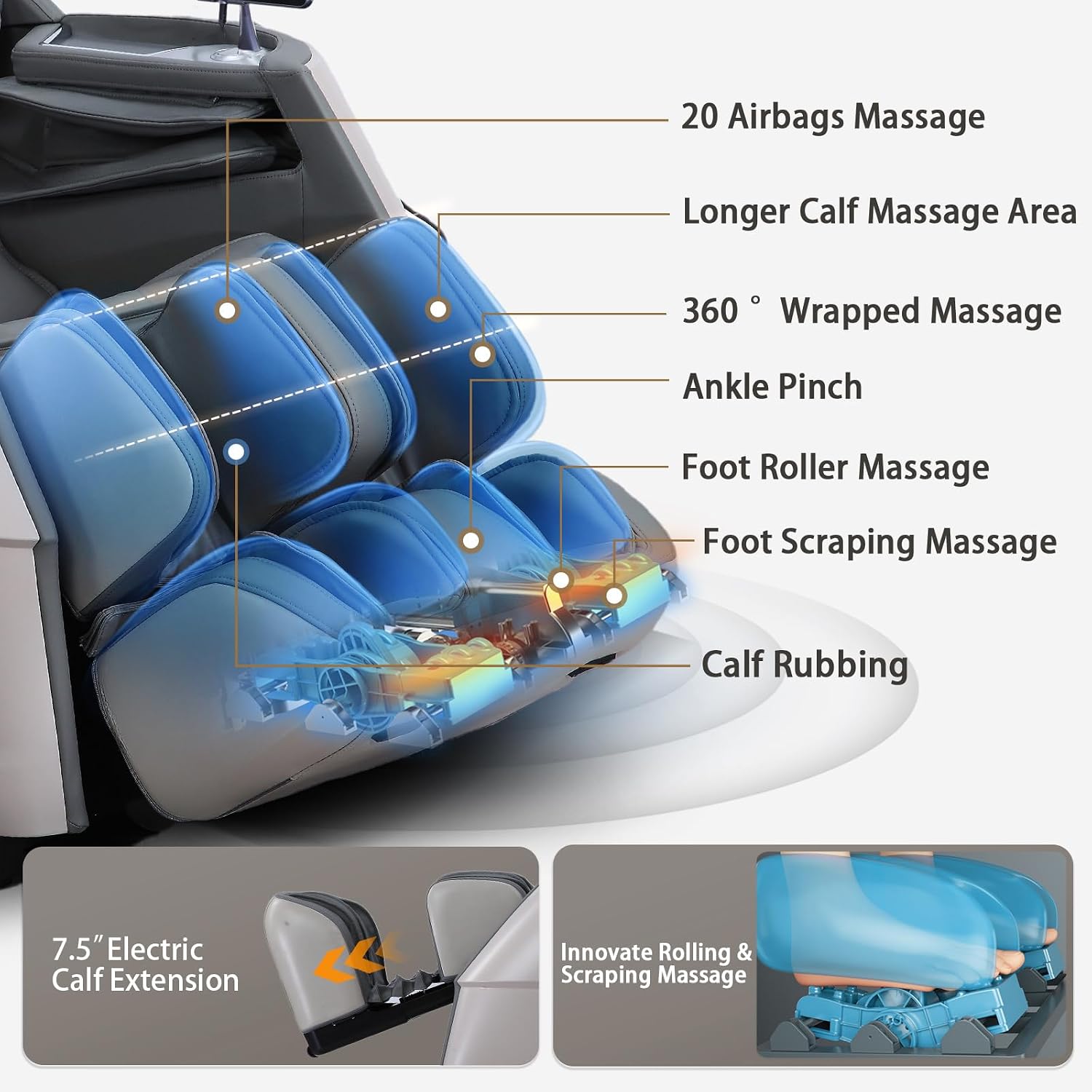 HealthRelife 4D Massage Chair Full Body Zero Gravity Recliner - 55' SL-Track,20 Auto Modes,11 Massage Technique,40 Airbags Massage,with Yoga Stretch,APP Control,Negative Oxygen lons（Grey）