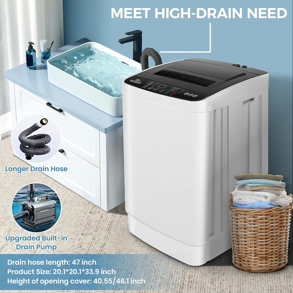 Nictemaw Portable Washing Machine 20Lbs Capacity Portable Washer with Drain Pump 2.8Cu.ft Full-Automatic Compact Washer Machine with 4 Program 4 Water Level 3 Water Temp for Apartment, RV, Dorms