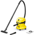 Kärcher WD 2-18 Battery Powered Wet Dry Shop Vacuum Cleaner with Blower Function & Attachements, Multi Purpose, 225 W- Cartridge Filter, Fleece Bag, Floor & Crevice Nozzle, 3.2 Gal - Tool Only