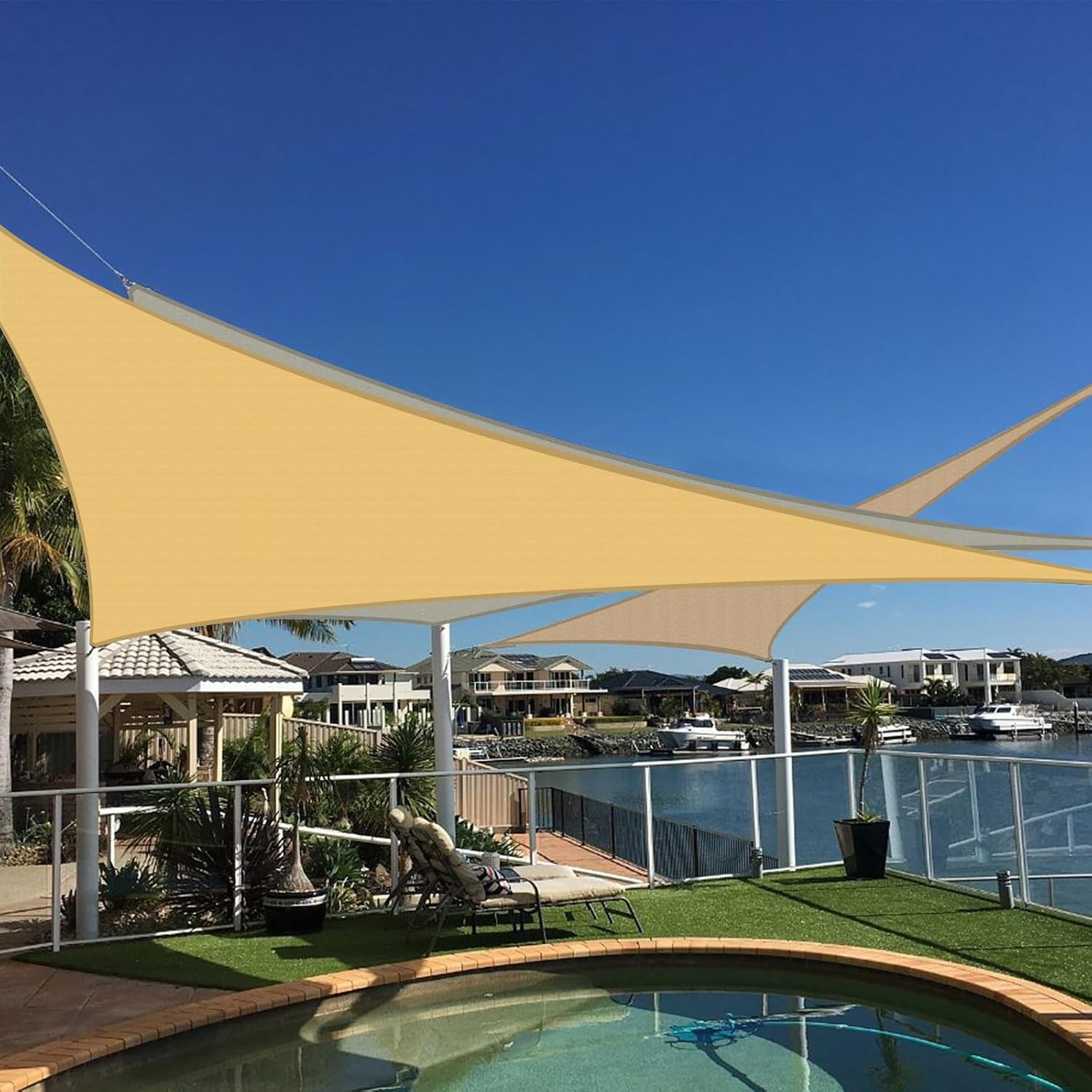 Sun Shade Sail Waterproof,UV Block Sand Triangle 12' x 12' x 12' Shade Sails,for Outdoor Pergola Carport Awning Yard Activities