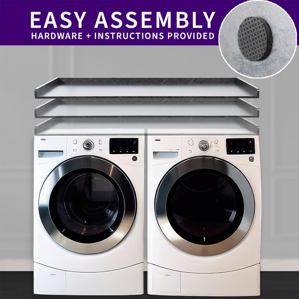 Life Finds 54 inch Washer Dryer Countertop with Safety Ledge for Laundry Room Organization, Black Marble Pattern, LF-WDCT1BM