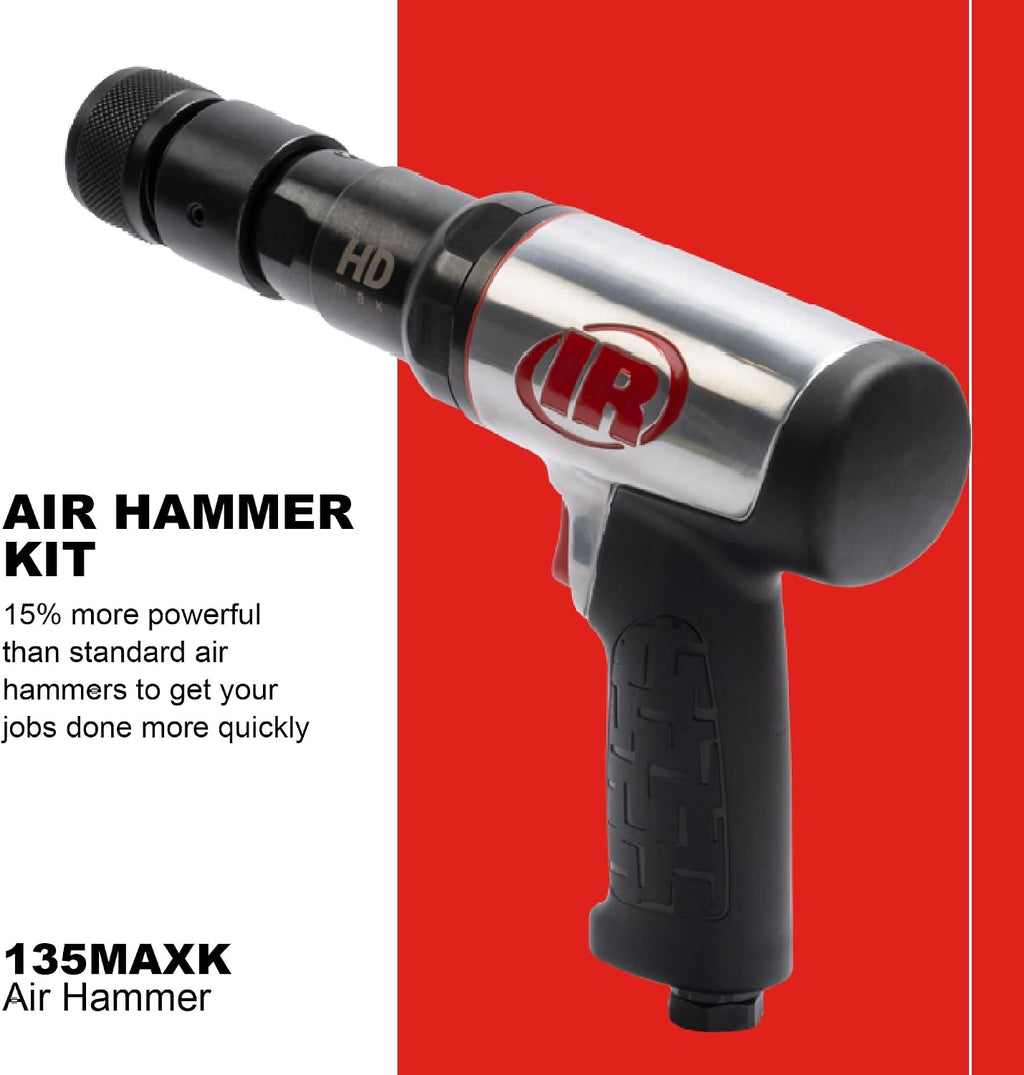 Ingersoll Rand 135MAXK Vibration Reduced Quick-Change Air Hammer 5-Piece Chisel Set, 2,600 BPM, 3' Stroke, Round Shank