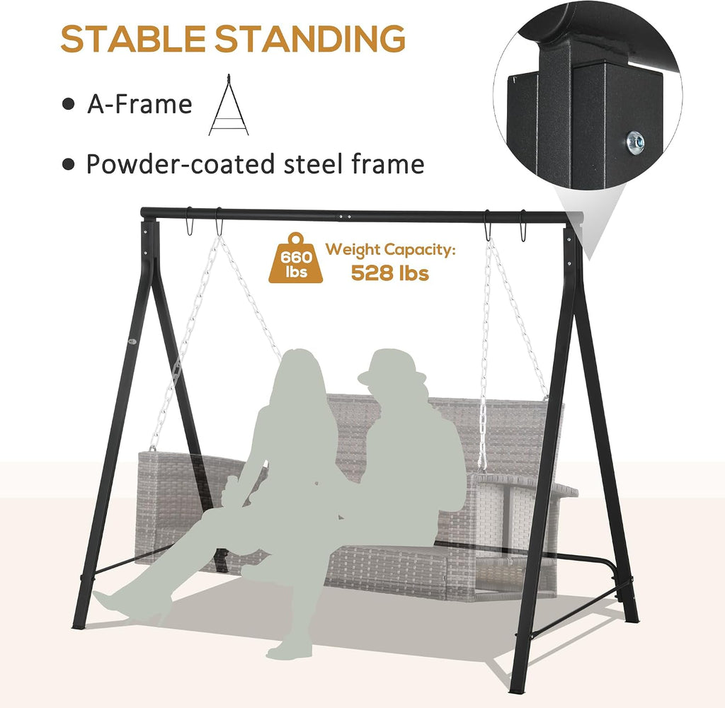 Metal Porch Swing Stand, Heavy Duty Swing e, Hanging Chair Stand Only, 528 LBS Weight Capacity, for Backyard, Patio, Lawn, Playground, Black