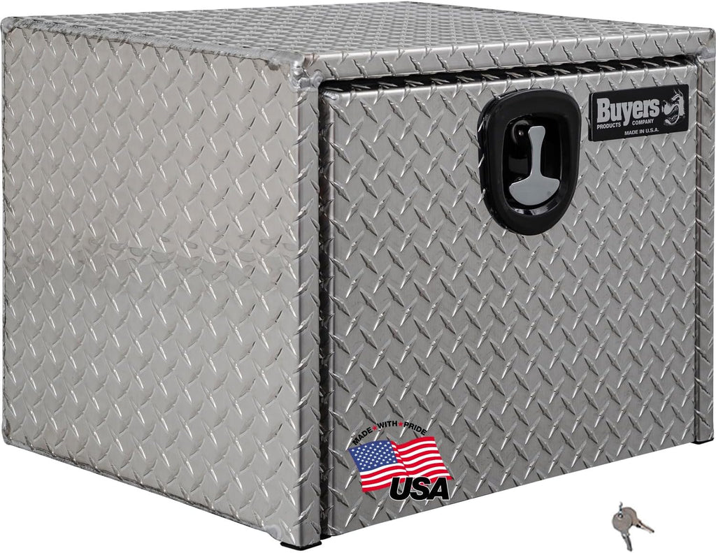 Buyers Products 1735100 Diamond Tread Aluminum Underbody Truck Box w/ 3-Point Compression Latch, 18 x 18 x 24 Inch, Made in the USA, Work Truck Tool Box, Job Box For Storage & Organization