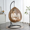 LKTART Egg Swing Chair with Stand Rattan Hanging Egg Chair with Cushions and Pillow Relaxing Chair Foldable Basket & Metal Stand Indoors or Outside