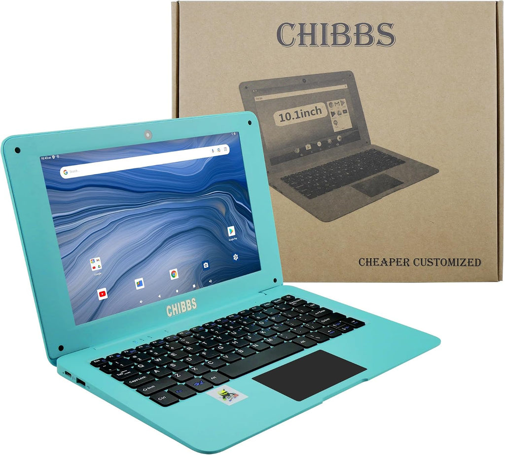 CHIBBS Laptop Computer- 10.1' Inch Kids Laptop Computer Powered by Android 12.0 -Quad Core Processor- 2+64gb ROM-Camera- Bluetooth- 2*USB- WiFi- Blue
