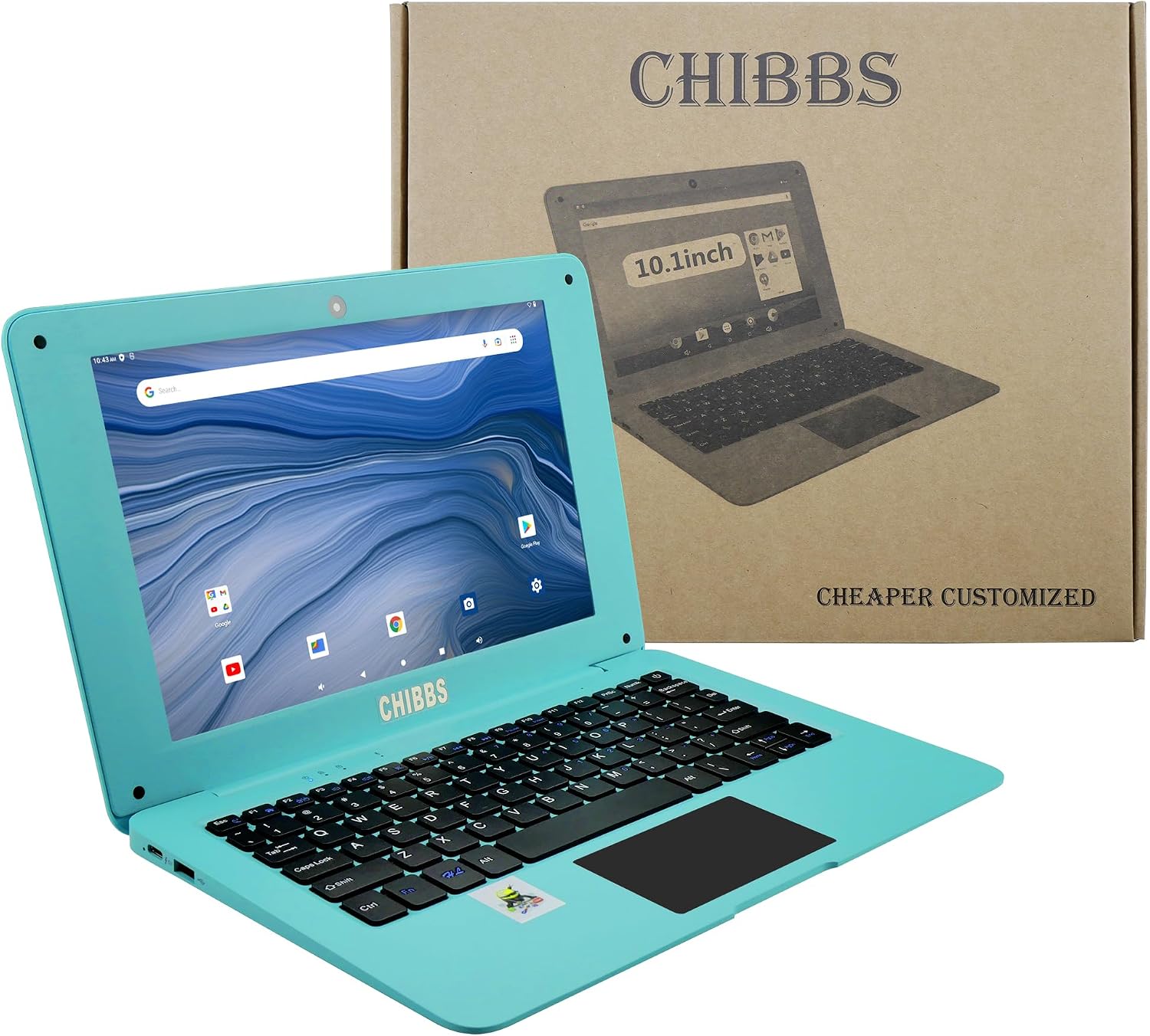 CHIBBS Laptop Computer- 10.1' Inch Kids Laptop Computer Powered by Android 12.0 -Quad Core Processor- 2+64gb ROM-Camera- Bluetooth- 2*USB- WiFi- Blue