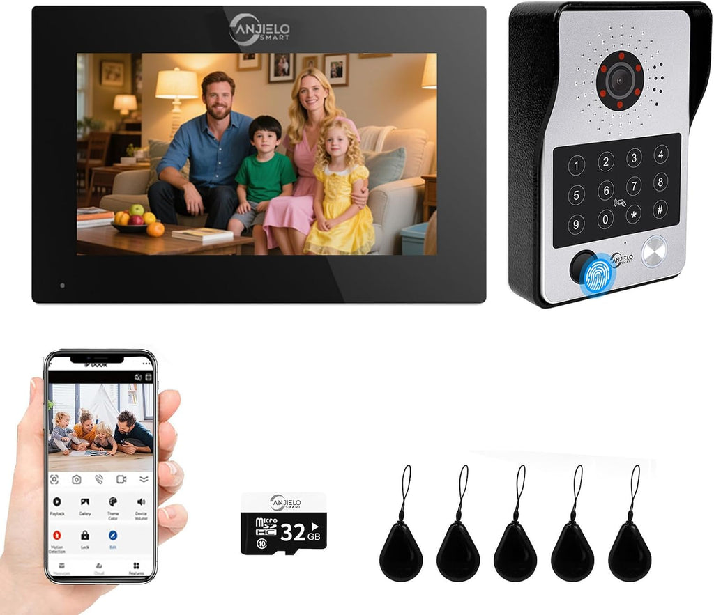 7-Inch Smart Video Intercom System,1080P HD Wired Doorbell with Touchscreen Monitor,Fingerprint, RFID & PIN Unlock,Tuya Smart App Control,Ideal for Homes, Villas & Apartments (1 doorbell + 1 Monitor)