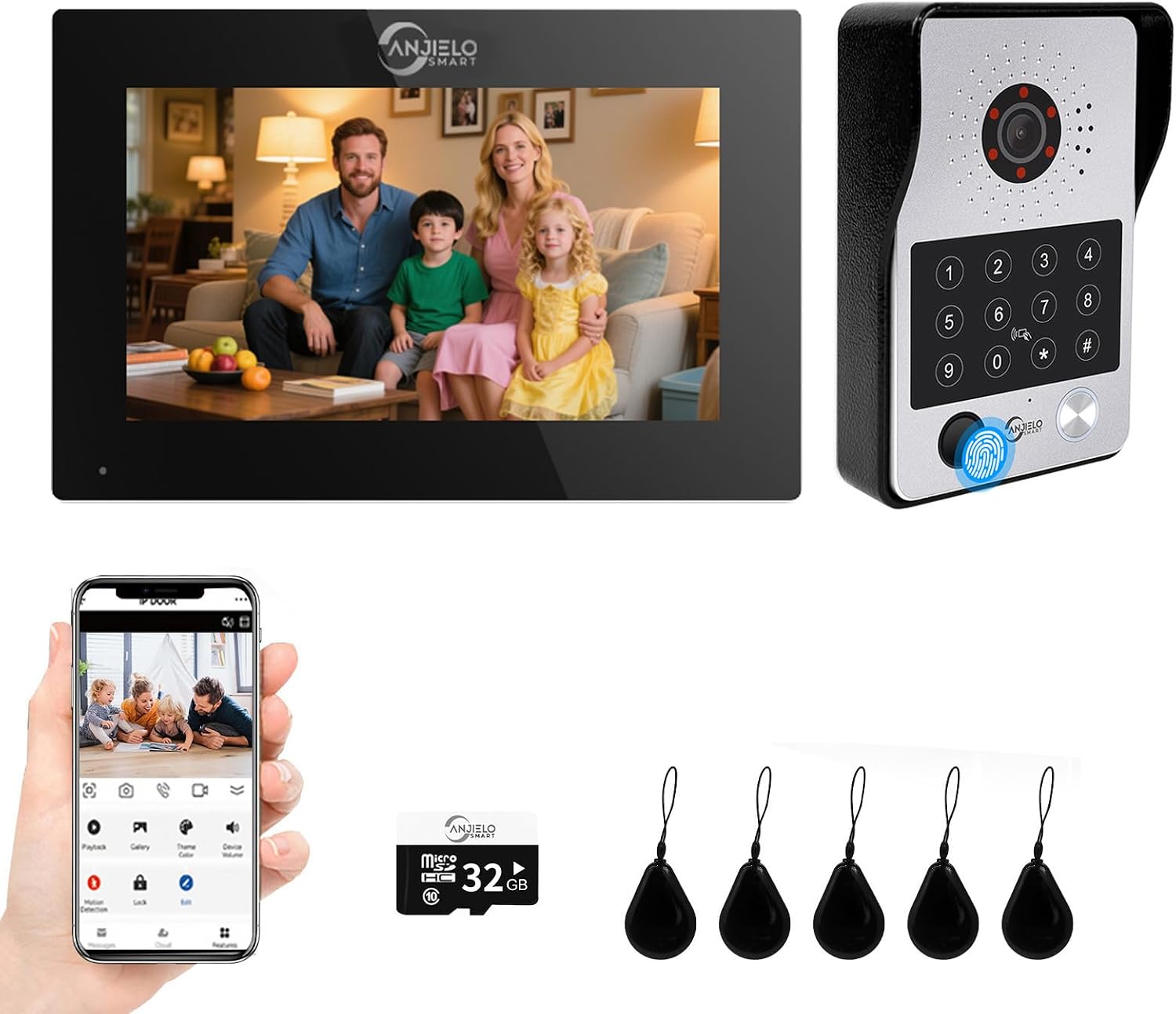 7-Inch Smart Video Intercom System,1080P HD Wired Doorbell with Touchscreen Monitor,Fingerprint, RFID & PIN Unlock,Tuya Smart App Control,Ideal for Homes, Villas & Apartments (1 doorbell + 1 Monitor)