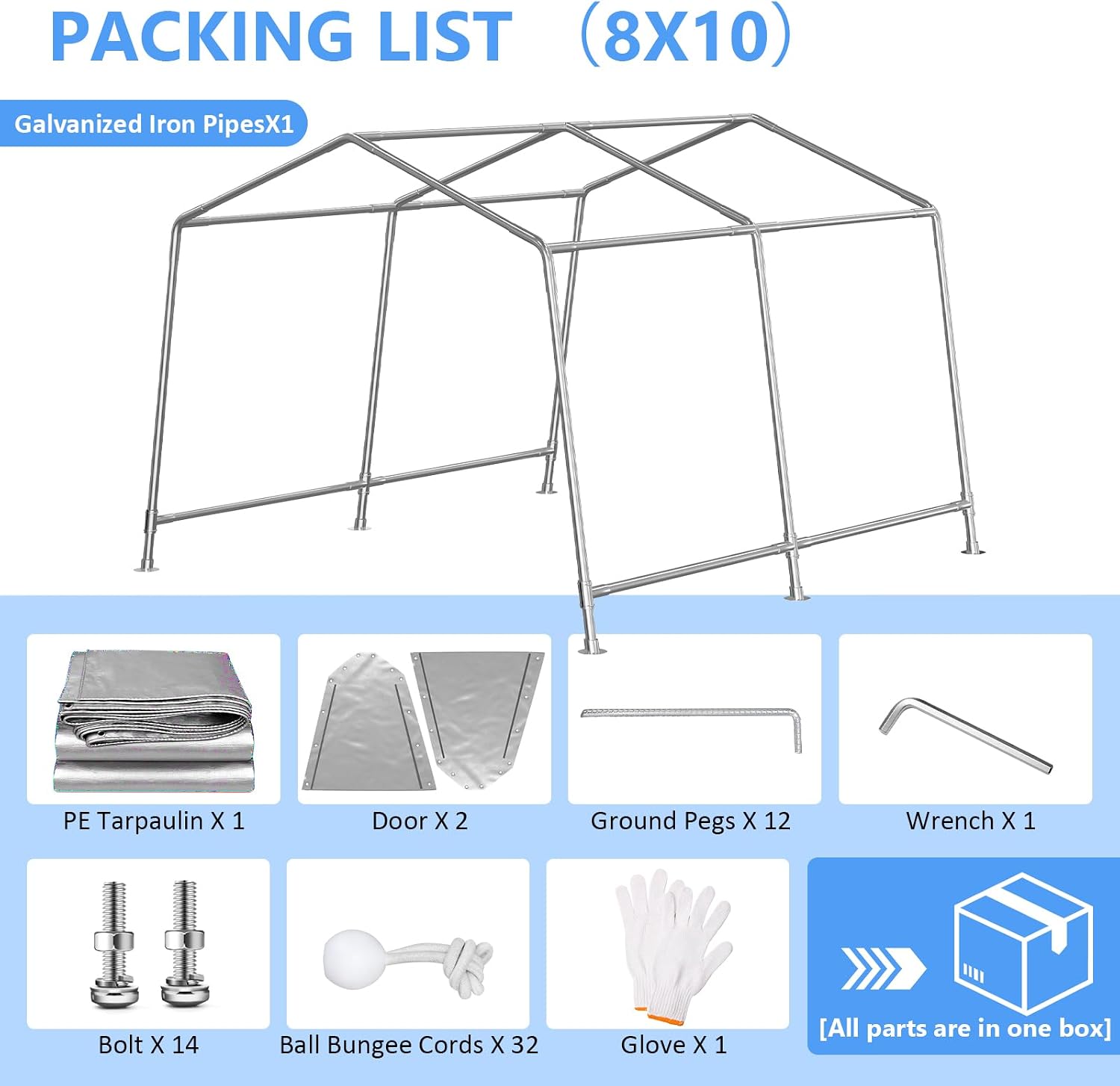 Jocoevol 8x10 ft Carport Heavy Duty Tent with Roll-up Windows, Portable Garage with Galvanized Steel Tubes, Car Canopy All-Season Tarp for Car Boat Truck Motorcycle