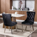 Ball & Cast Contemporary Upholstered Dining Chairs Set of 2, Velvet Button Tufted Kitchen Side-Chairs with Hang Ring & Nailhead Trims & Chrome Solid Wood Legs, 2-Piece Traditional Chair, Chrome+Black