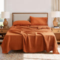 S VICTORY SYMBOL 100% Organic Linen Sheets Set King Size,Natural French Linen Bed Sheets,Stone Washed 4 Pieces Bedding Set,Ultra Soft Luxurious(Caramel,King)