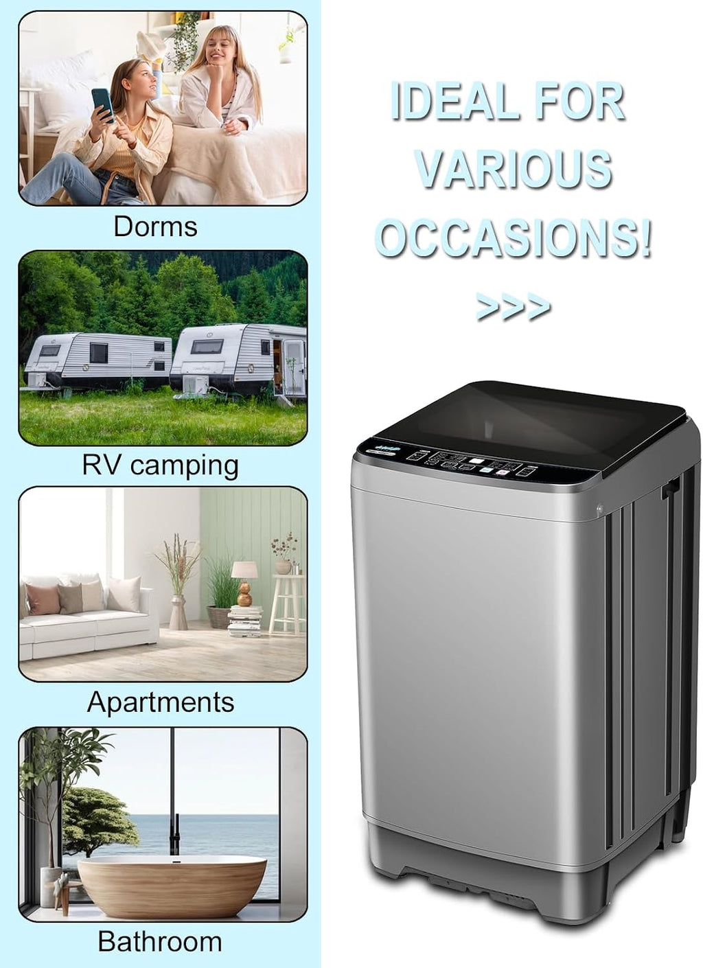 KRIB BLING Full Automatic Washing Machine with LED Display, 25 lbs Washer Drain Pump, 10 Programs & 8 Water Levels Selections, Ideal for Apartment, Dorm, Grey