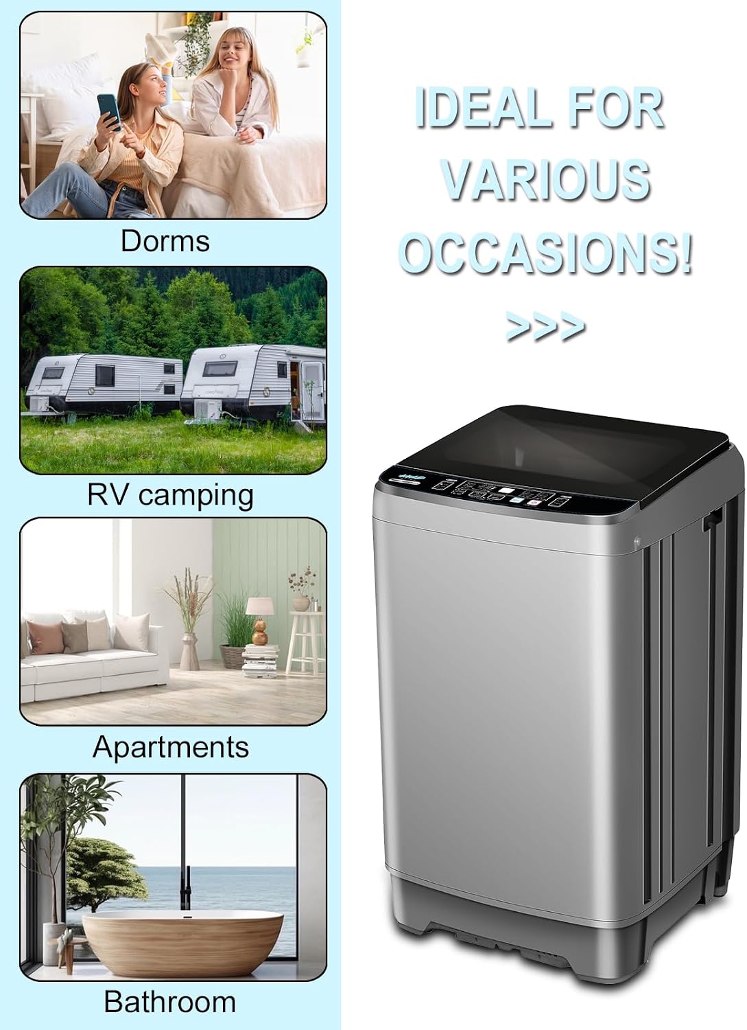 KRIB BLING Full Automatic Washing Machine with LED Display, 25 lbs Washer Drain Pump, 10 Programs & 8 Water Levels Selections, Ideal for Apartment, Dorm, Grey