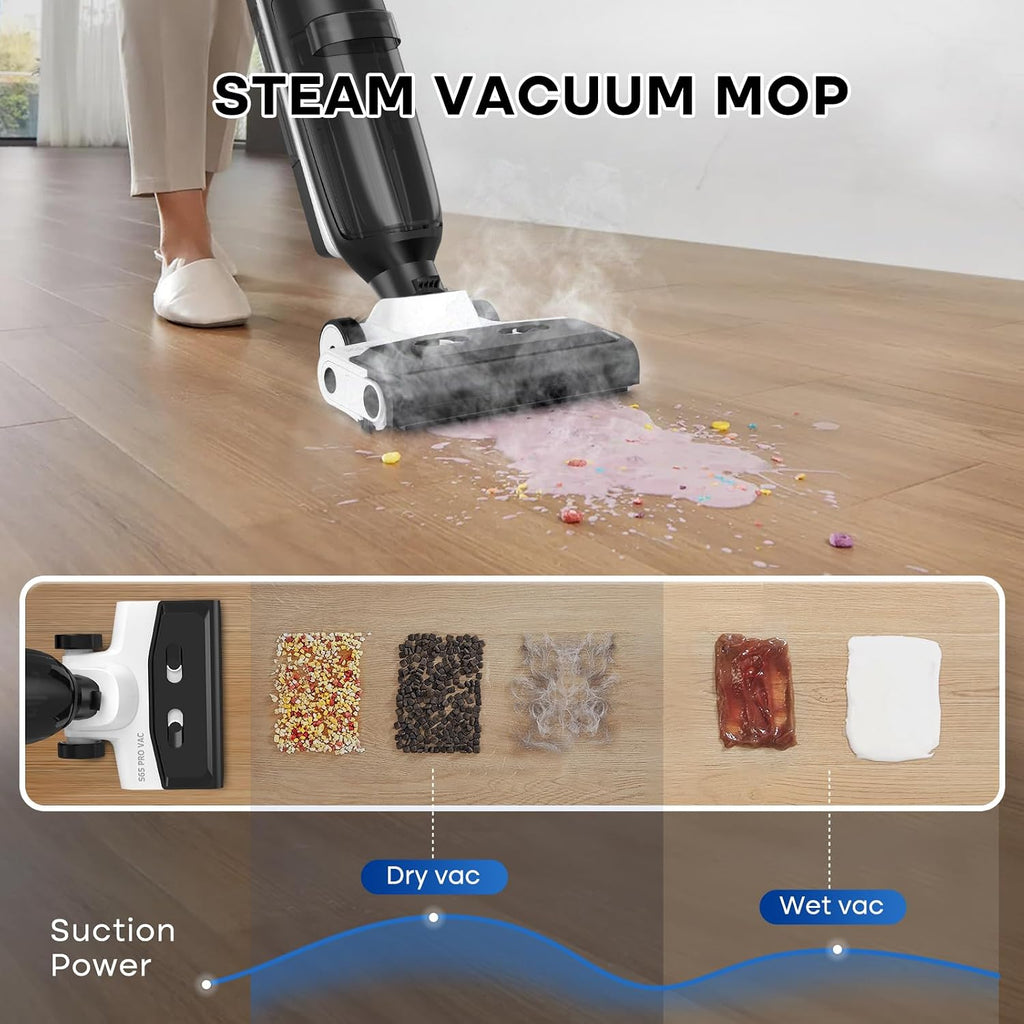 4-in-1 Steam Vacuum Mop - High-Performance Wet Dry Floor Cleaner for Hardwood Floors Carpets, 212°F Steam for Tough Stains, Self-Cleaning LED Display