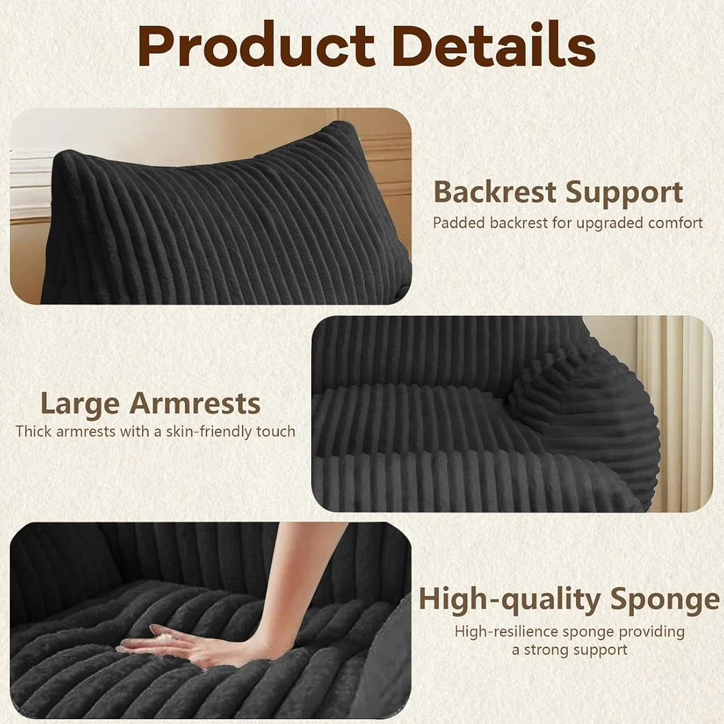 LKD Oversized Bean Bag Chairs for Adults,Bean Bag Chair with arms,Plush Bean Bag,Modern Living Room Decorative Chair,Corner Chair Bedroom,Reading Sofa, Dormitory Lounge Chairs (Black, with Ottoman)