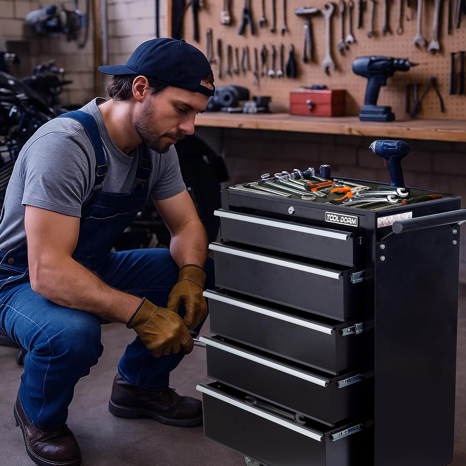 5-Drawer Rolling Tool Chest with Locking Wheels & Drawers, 13' D x 24.2' W x 34.6' H Mobile Tool Storage Cabinet, Heavy-Duty Garage Organizer w/Ergonomic Handle