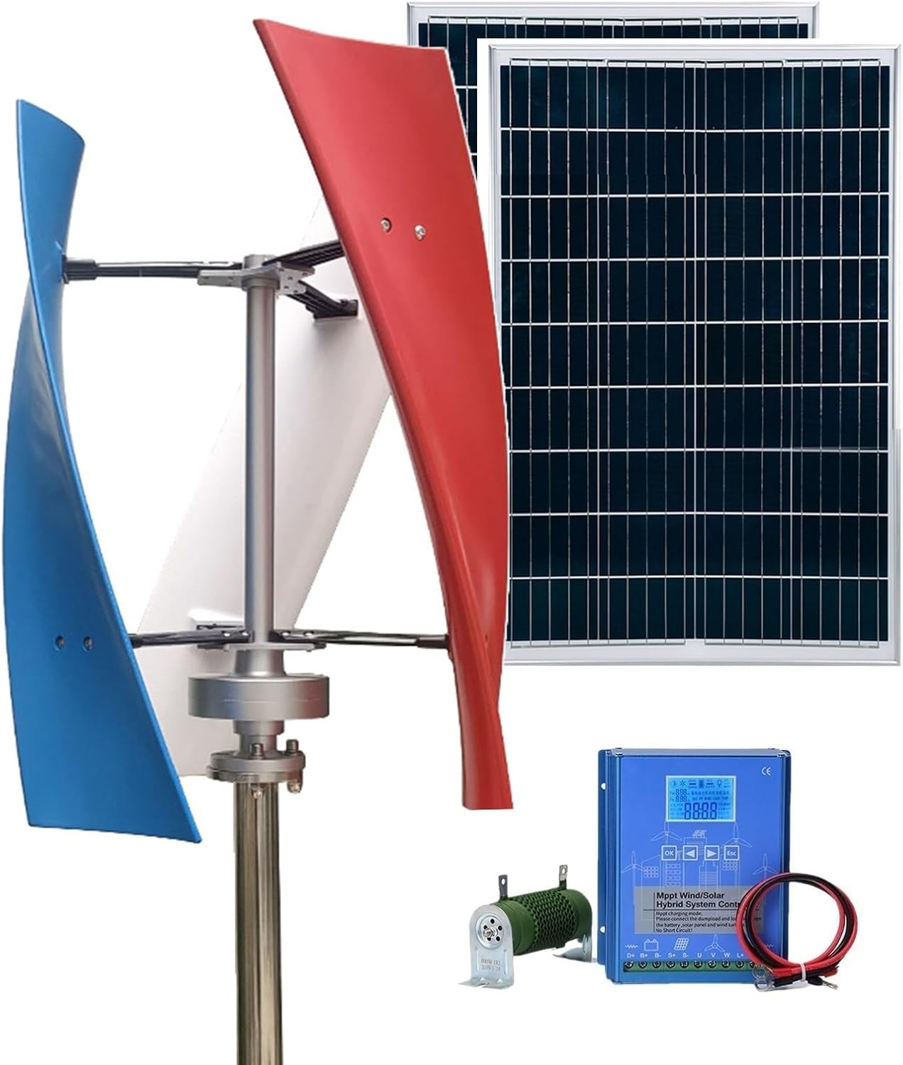 3000W Wind Solar Hybrid Power Generation System With 200W Solar Panel, 12V/24V/48V Vertical Axis Wind Turbine Generator Kit And Intelligent Controller(48V)