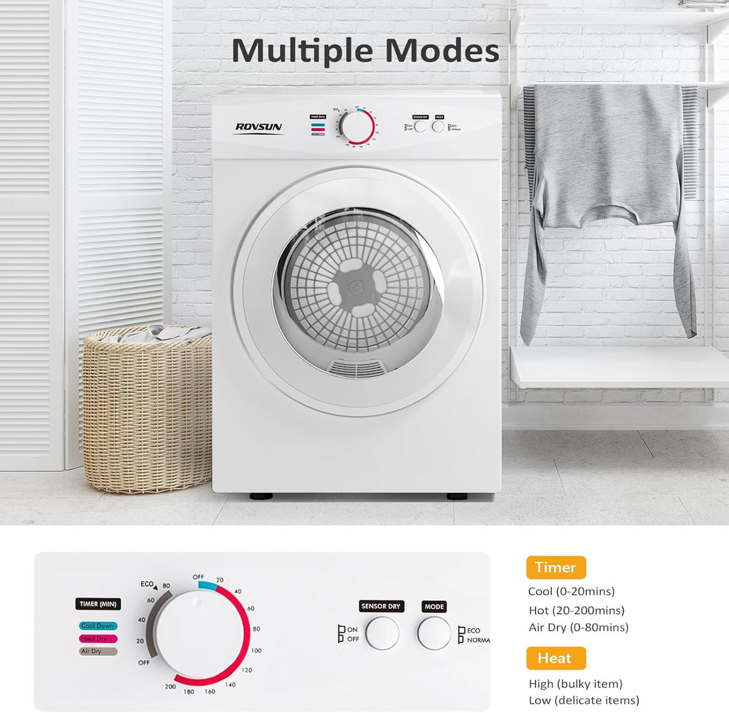 ROVSUN 1.8 Cu.Ft Portable Clothes Dryer, Front Load Dryer Machine, Compact Laundry Dryer with Stainless Steel Tub for Apartment, Home, Dorm (Classic Knob Control)