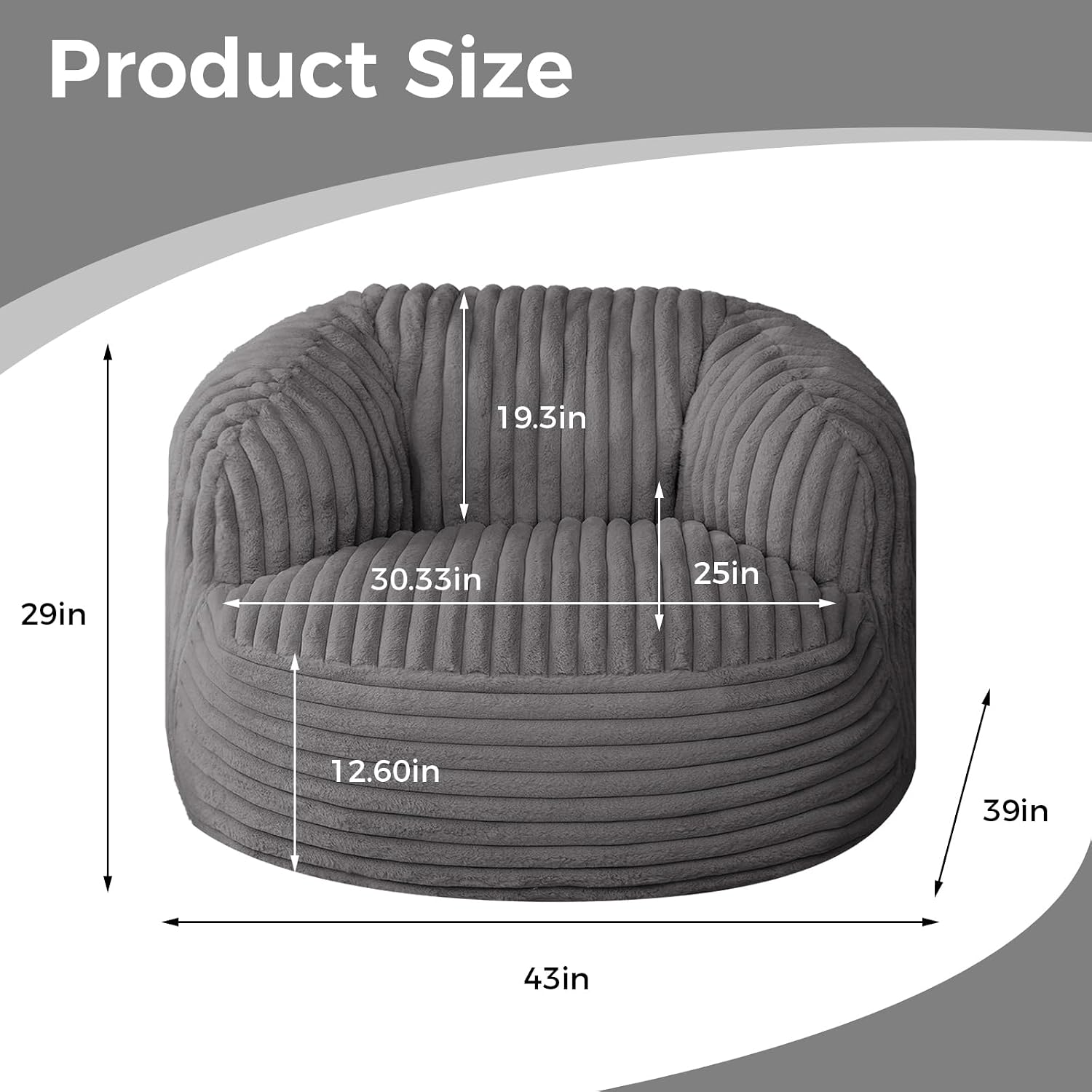EBENCHICO Bean Bag Chair for Adults and Teens, Comfy Cozy Bean Bag Chairs,Beanbag Chair for Dorm Lazy Couch Sofa Chair Living Room Gaming,Reading