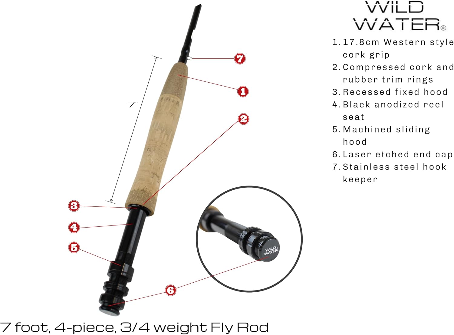 Wild Water Deluxe Fly Fishing Combo Starter Kit, 7-Foot Pole, 4-Piece Fly Rod Kit, 3/4 Weight, Fishing Accessories, Includes Die cast Aluminum Reel and Hard Tube Case with Pouch, Fly Box and Flies