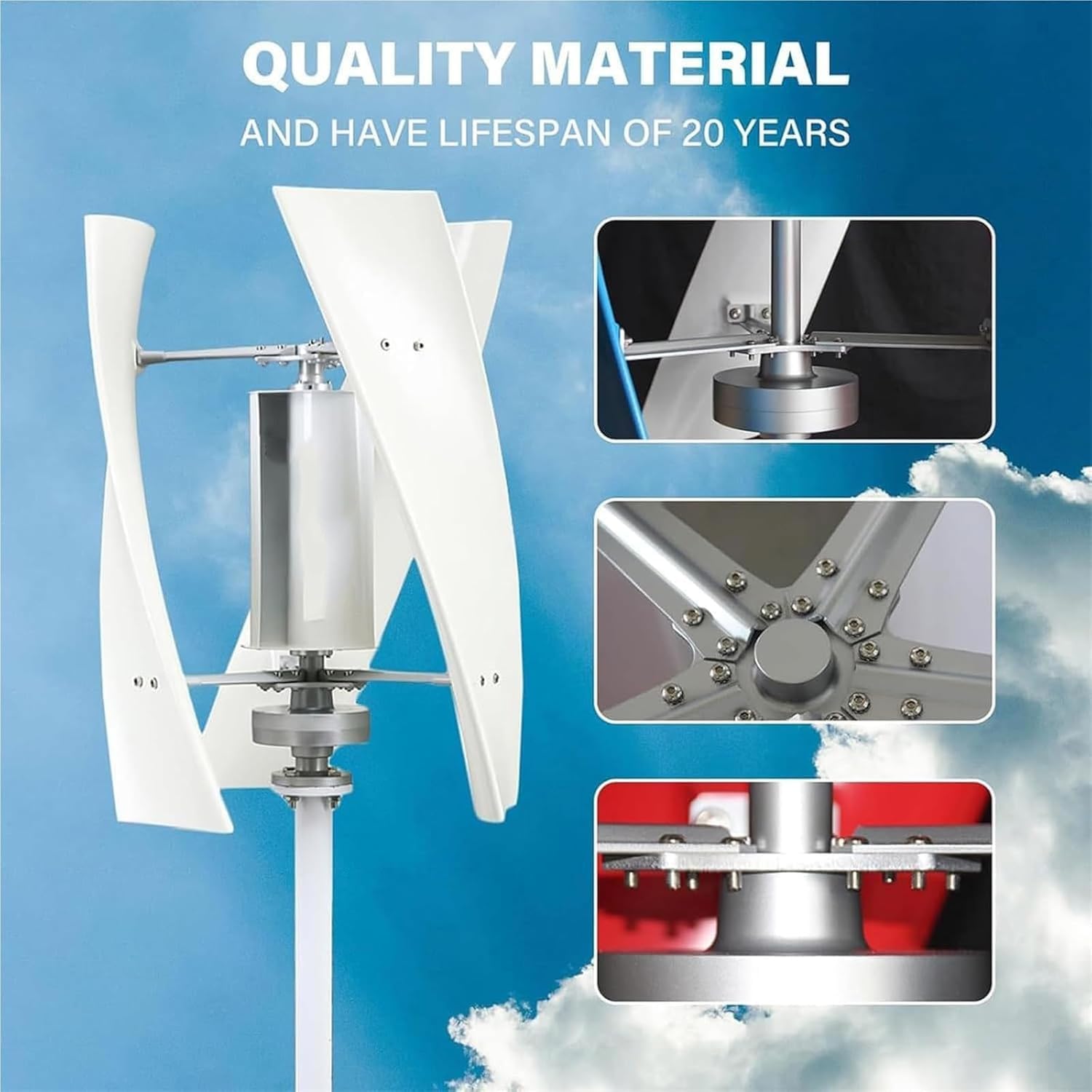 220V 3000W Low Noise Wind Turbine Generator Kit with Charge Controller, Windmill Wind Power Generator 12V 24V 48V for Hybrid Solar Wind System