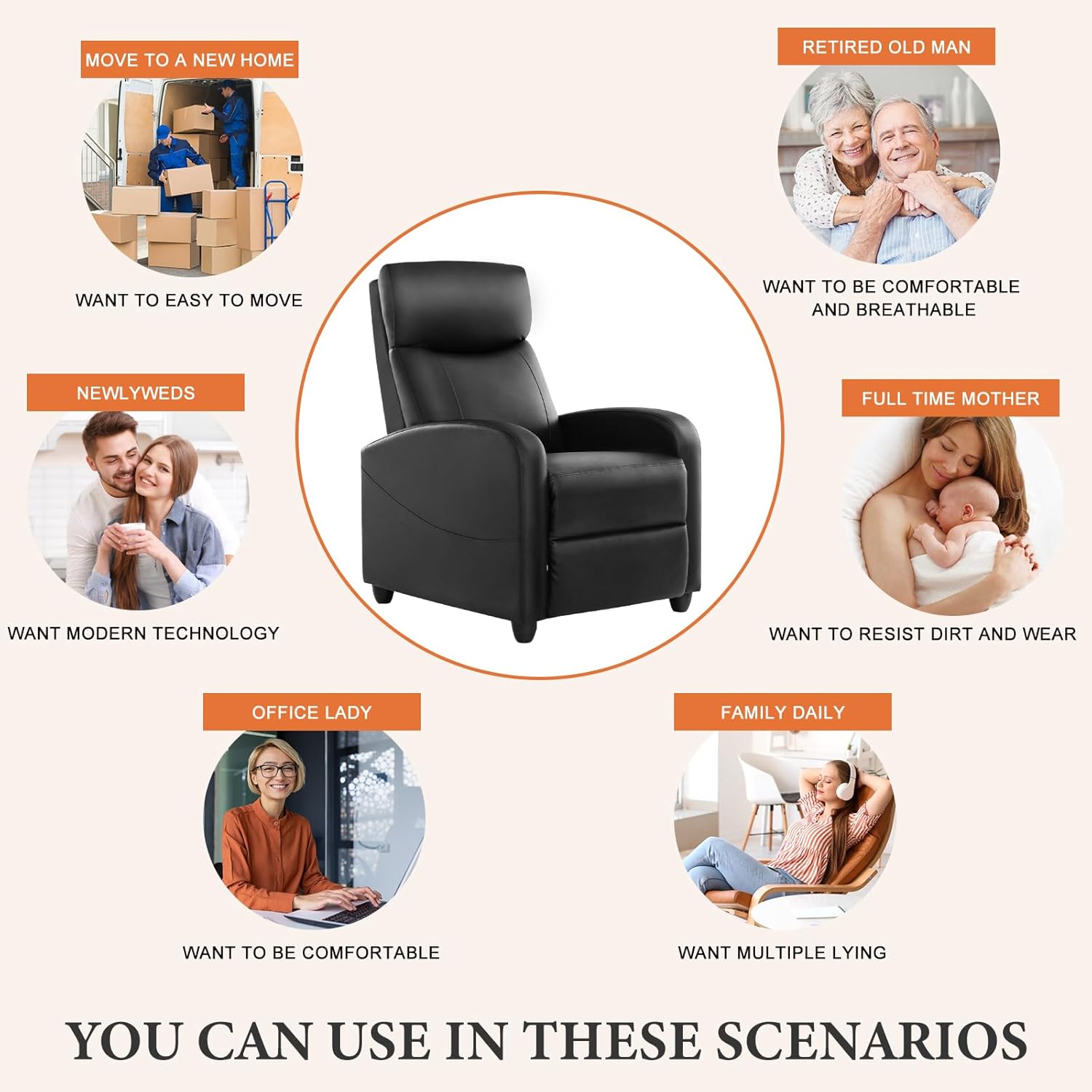 Sweetcrispy Massage Recliner Chair for Adults, Adjustable Home Theater Seating with Lumbar Support for Living Room, Modern Fabric Reclining, Grey