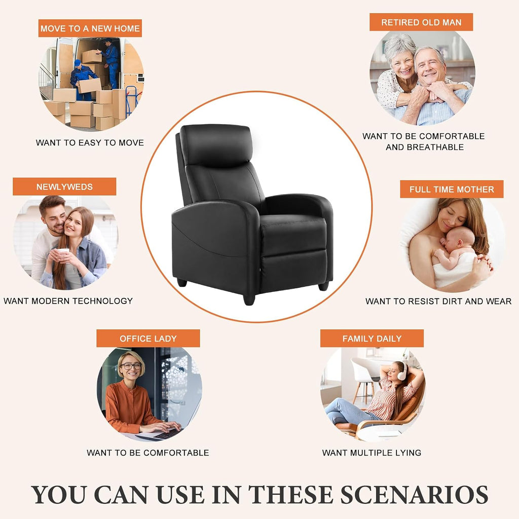 Sweetcrispy Massage Recliner Chair for Adults, Adjustable Home Theater Seating with Lumbar Support for Living Room, Modern Fabric Reclining, Black