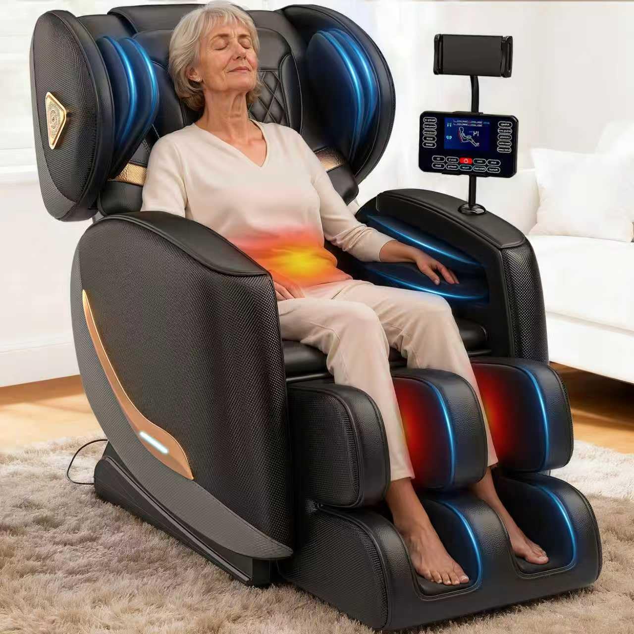 Massage Chair Full Body and Recliner, Zero Gravity Massage Chairs, 10 Fix Rollers, Airbags, Heating, Foot Massage, Auto Modes, Bluetooth Speaker and Touch Control Screen for Home and Office (Black)