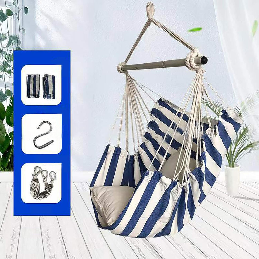 SRHWBF Hanging Rope Hammock with 2 Pillows Chair Swing Seat Cotton Canvas Hanging Chairs for Bedrooms Porch Chair Outdoor (S1)