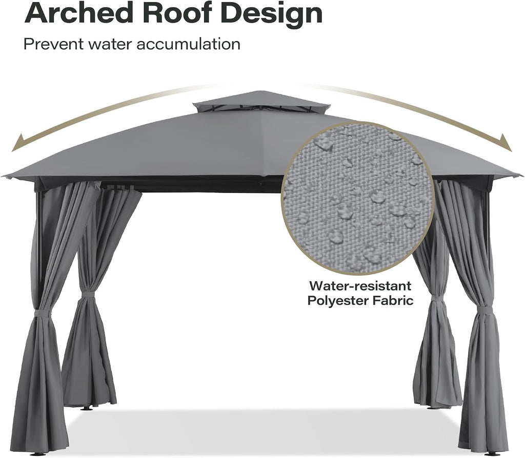 LAUSAINT HOME 10x10 Patio Arc Gazebo Outdoor Canopy Tent with Curtains, Soft Top Party Shelter with Expansion Bolts and Wind-Resistant Ropes for Backyard, Garden, Lawn, Deck, Grey