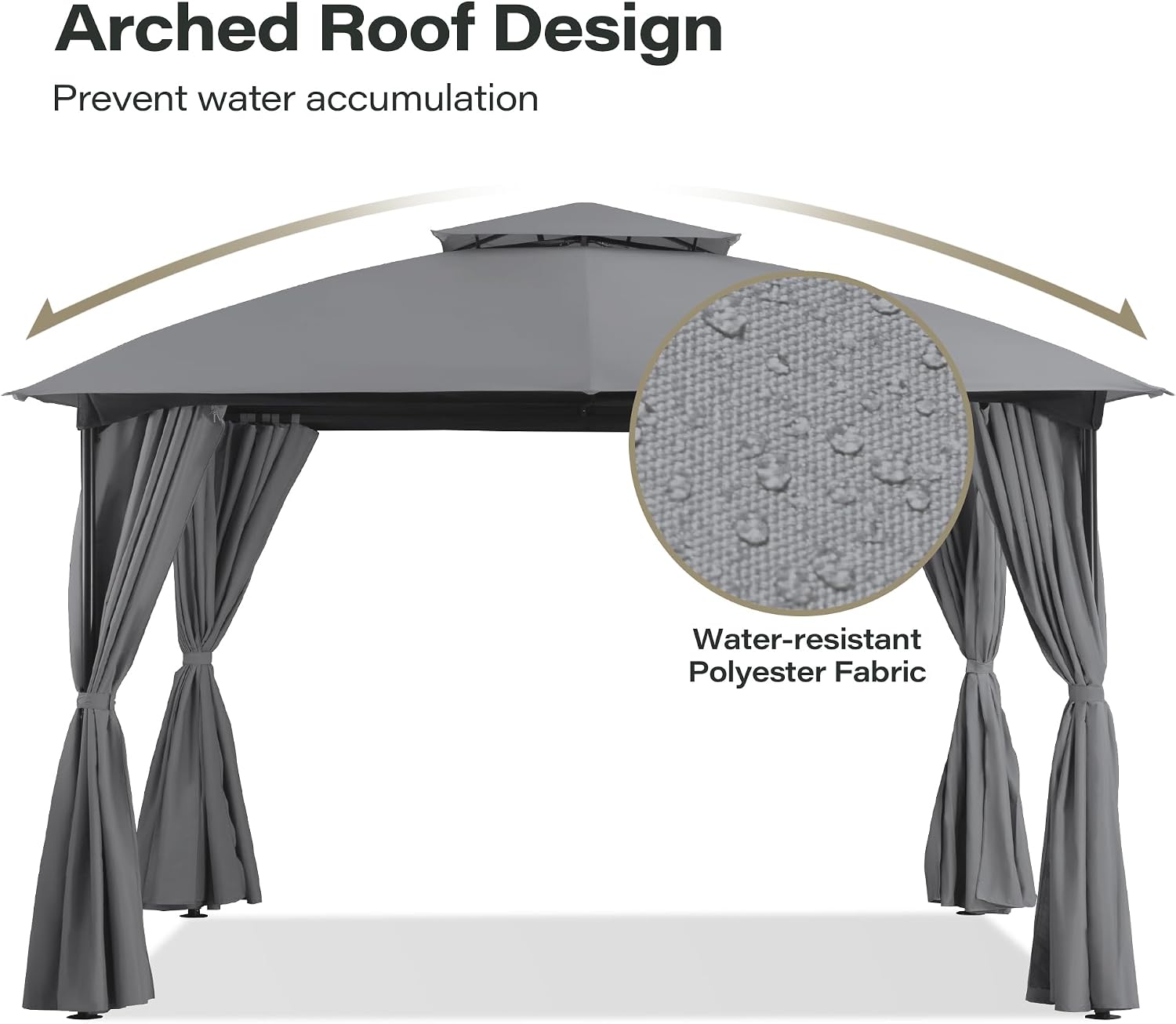 LAUSAINT HOME 10x10 Patio Arc Gazebo Outdoor Canopy Tent with Curtains, Soft Top Party Shelter with Expansion Bolts and Wind-Resistant Ropes for Backyard, Garden, Lawn, Deck, Grey