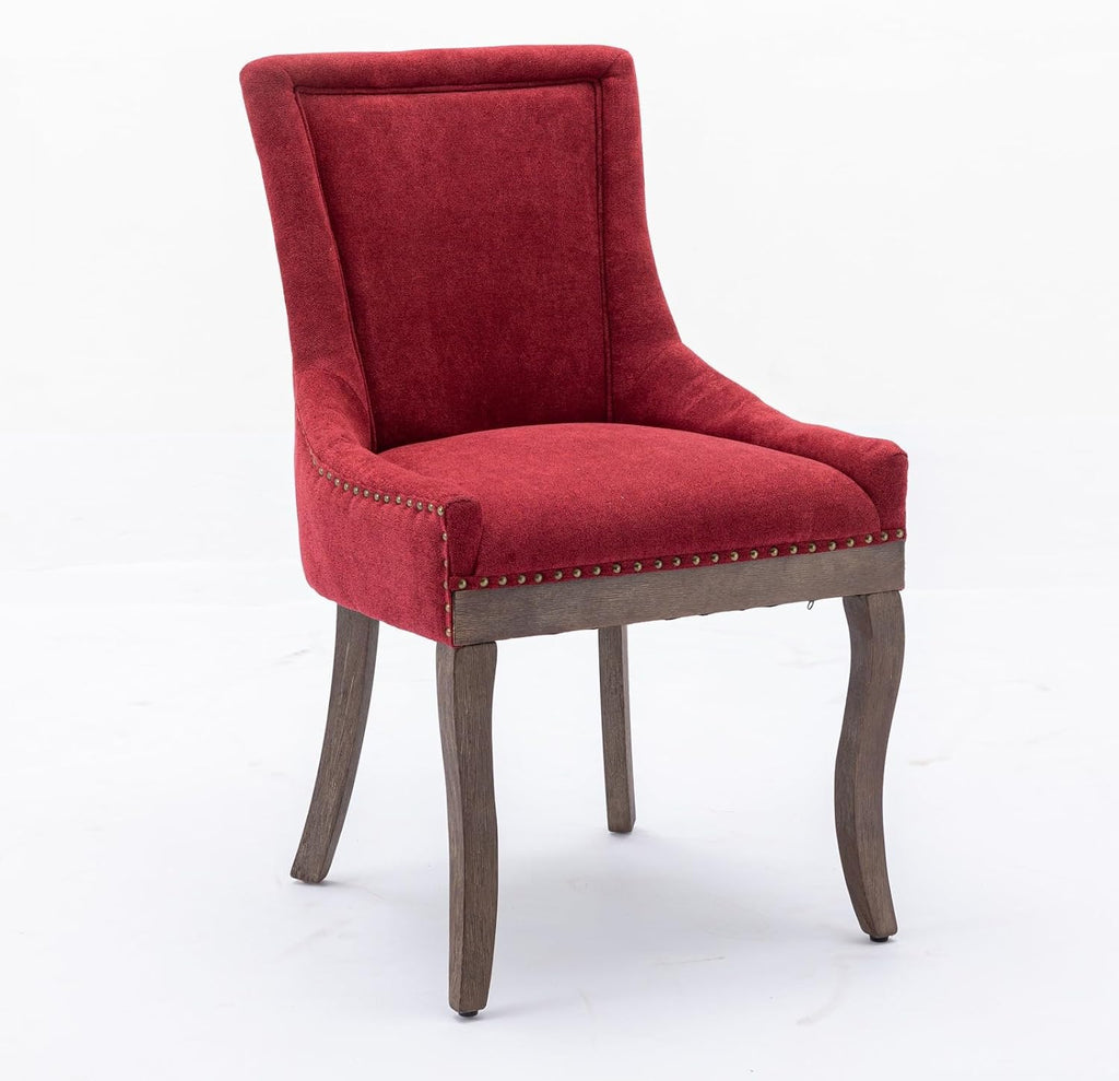 Ball & Cast Mid-Century Upholstered Dining Chairs Set of 2, Thickened Fabric Wing Back Kitchen Side-Chairs with Bronze Nail Head & Toned Solid Wood Legs, 2-Piece Traditional Chair, Wine Red