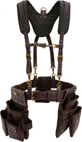 OX Pro Construction Tool Belt with Suspenders - Made of Oil-Tanned Leather with Double-Stitching and Steel Rivets - 22-Pocket Small Tool Belt