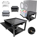 Washer and Dryer Pedestal with Pullout-Shelf - 24' W, 18' H, Black Steel Universal Fit with Major Brands | Laundry Pedestal with Drain Pan & Hose | Washer Stand for Back Pain Relief, 800 lbs Capacity