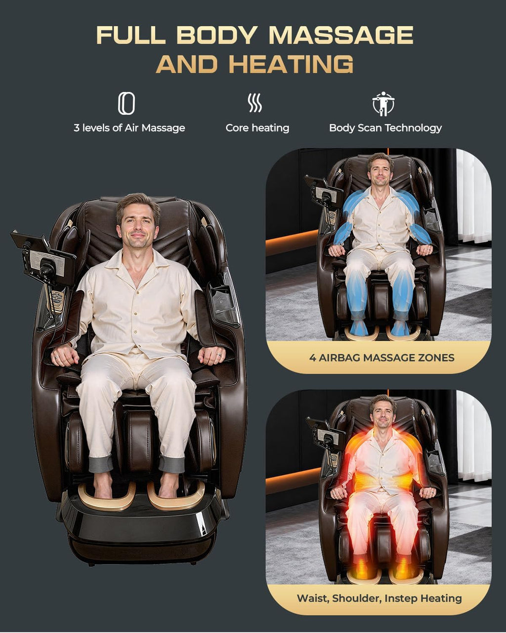 4D Massage Chairs Full Body,Zero Gravity SL-Track Shiatsu Massage Chair Recliner,Core Heating,20 Massage Techniques,Deep Yoga Stretch,Foot Rollers, Ai Voice,Touch Screen,Wireless Charging