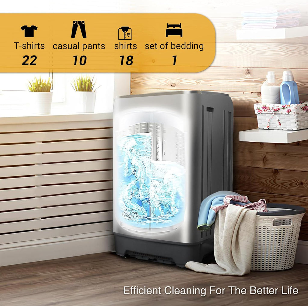 Portable Washing Machine 17.7lbs Full-Automatic Compact Washing Machine for Apartment, 10 Wash Program Small Washer for Dorm, Portable Washer Machines for RV, Home, Grey
