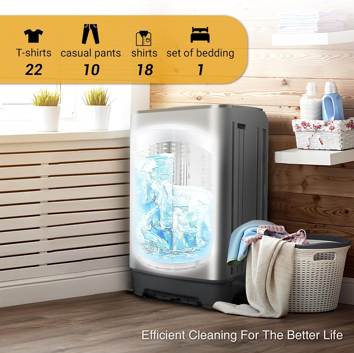Portable Washing Machine, 17.7lbs Full-Automatic Small Washing Machine for Apartment, 10 Wash Programs with Drain Hose Dorm Size Portable Washer for RV, Home, College, Grey