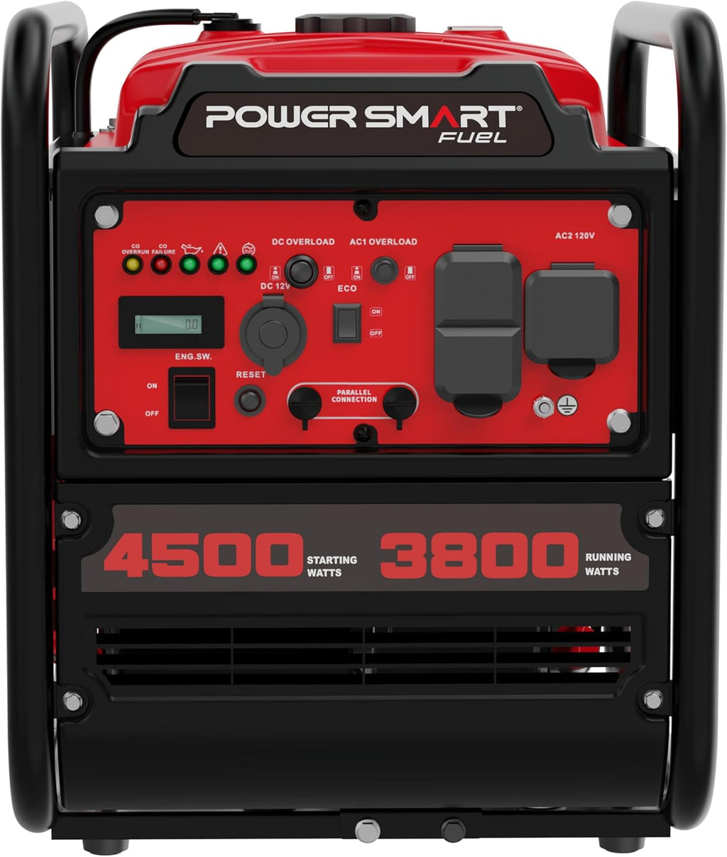 PowerSmart 4500W Portable Inverter Generator, 3800W Rated Super Quiet Gas Powered Engine with CO Alarm, Parallel Ready, 223cc, Clean Power for Sensitive Electronics, RV Ready & Emergency Home Backup