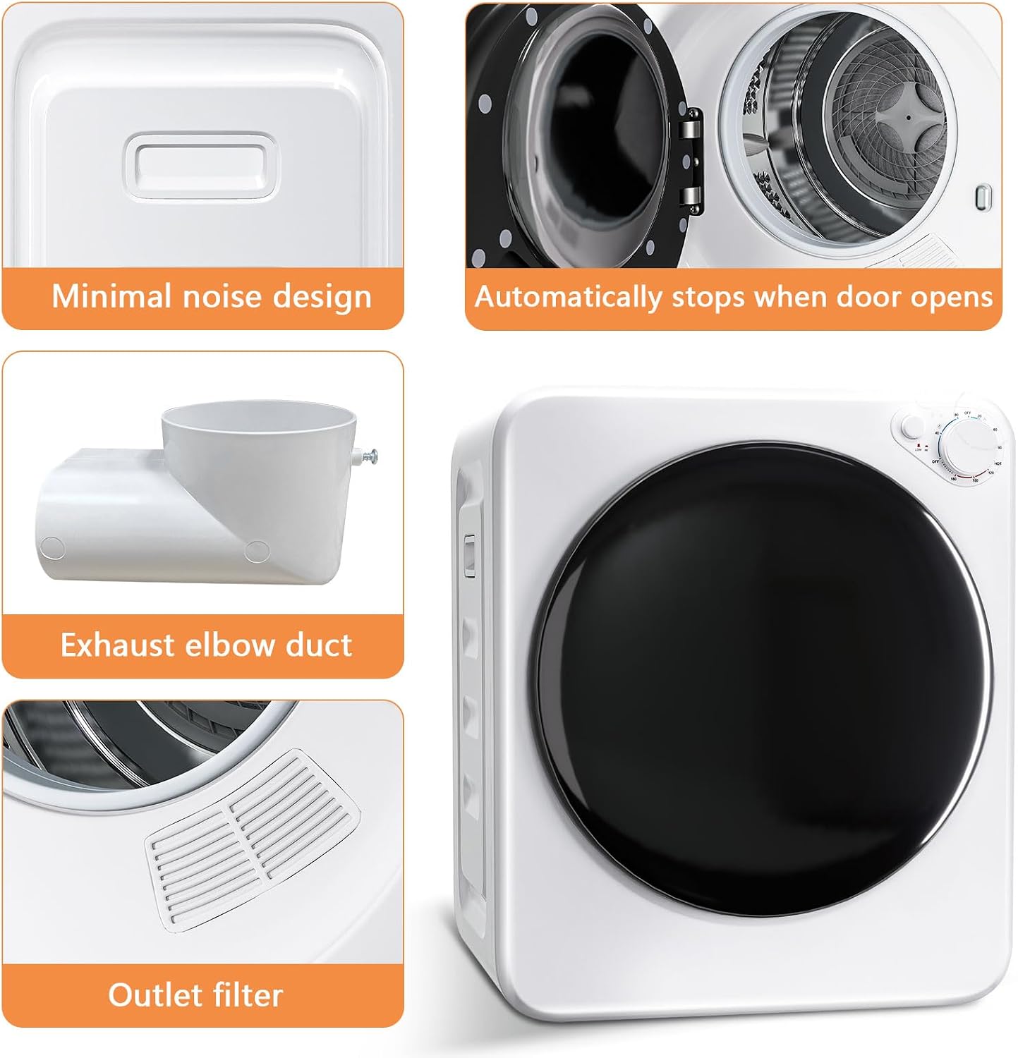 DOGHLY 120V Portable Electric Clothes Dryer, 800W Compact Laundry Dryer, Easy Control, 1.6 Cu.Ft Front Load Stainless Steel Electric Dryers Machine with Simple Control Knob for Apartment, RV, Dorm