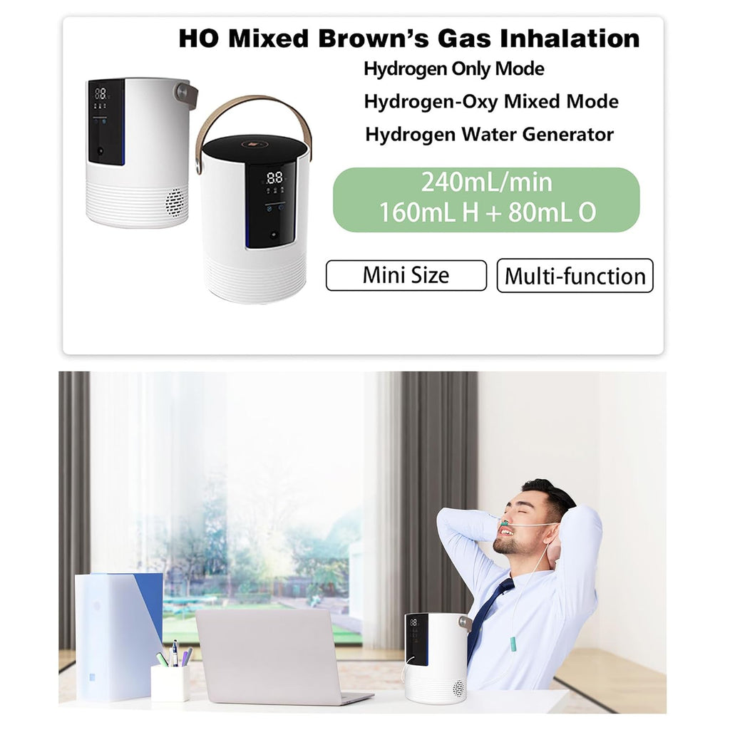 3-in-1 Hydrogen Inhalation Machine & Hydrogen Water Generator – 240 mL/min, 99.996% Ultra-Pure Hydrogen, SPE/PEM Platinum Electrodes, 4-Hour Night Mode, Portable for Home, Travel, Car Use