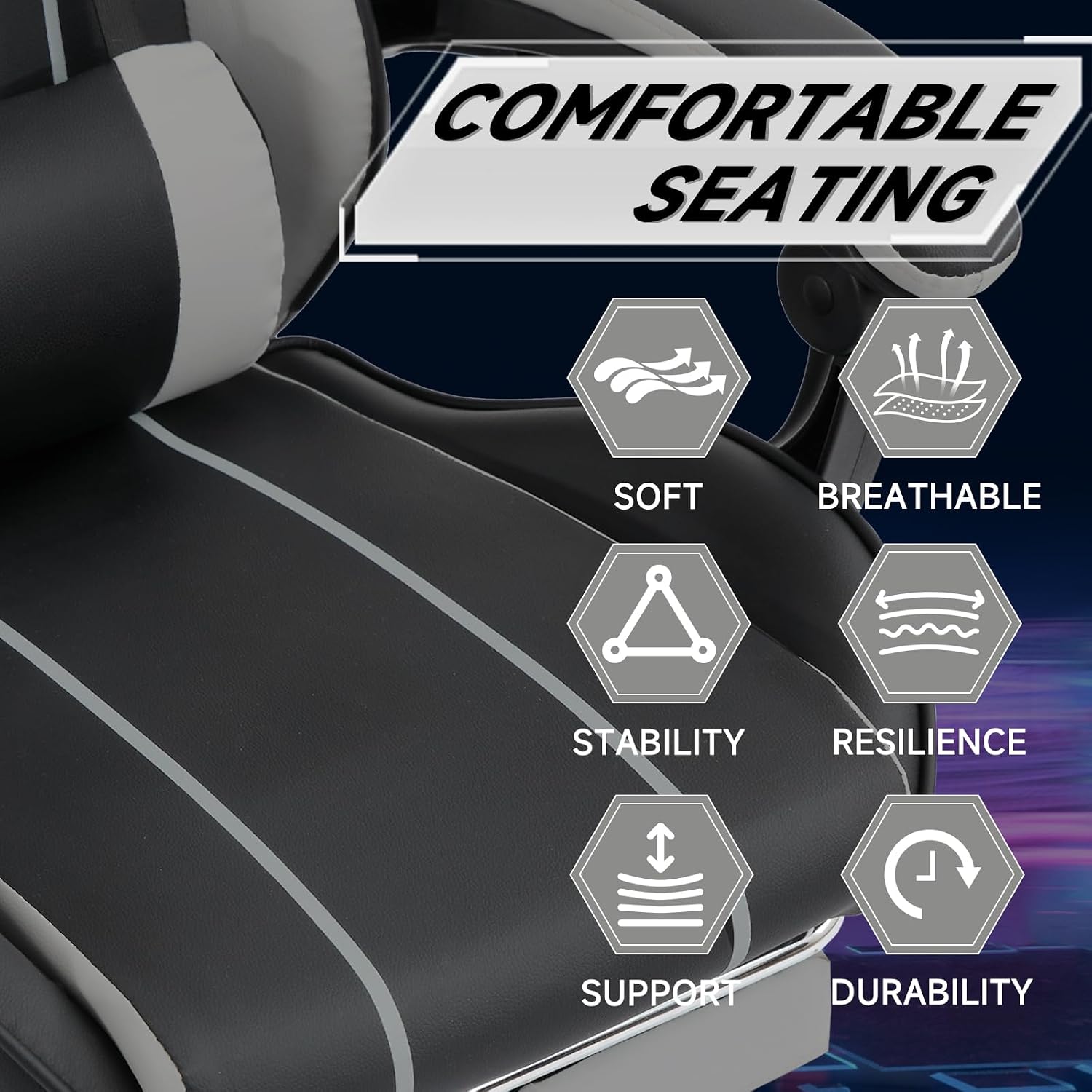 Gaming Chair with Massage and Footrest, Ergonomic High Back PC Racing Chair, 300LBS Capacity with Adjustable Lumbar Support & Headrest for Office and Desk (Model D, Black+Grey)